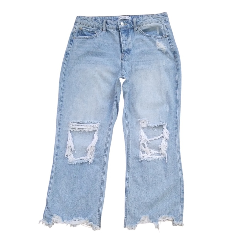 And Now This Women's Distressed Button Fly High Rise Straight Crop Jeans Size 28
